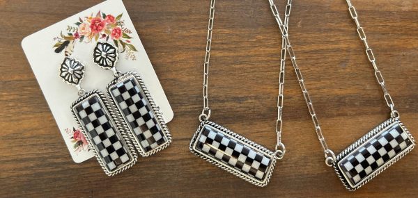 Western Checker Bar Earrings Cheap