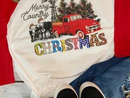 Merry Country Christmas Raglan Hot on Sale