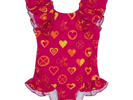 A DEE -  Dori Bold Hearts Print Swimsuit - Hot Pink For Discount