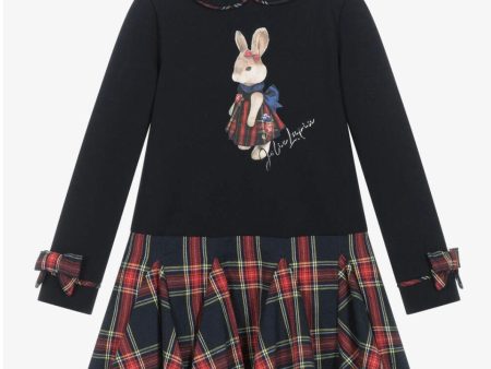 LAPIN HOUSE - Rabbit Tartan Dress - Navy For Sale