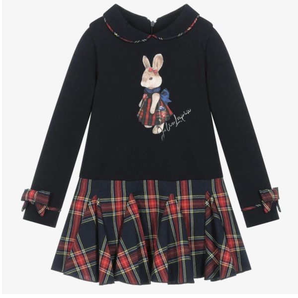 LAPIN HOUSE - Rabbit Tartan Dress - Navy For Sale