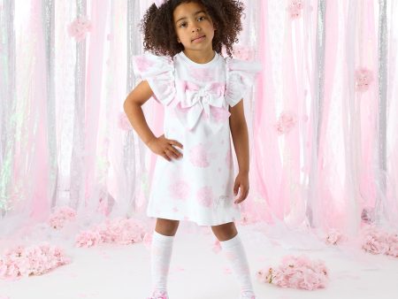 A DEE - Cali Heavenly Hydrangea Sweat Dress With Large Bow - Bright White Online Hot Sale