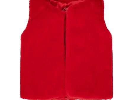 LITTLE A - Festive Hearts Hattie Faux Fur Gilet - Red For Sale