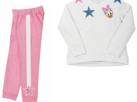 EVERYTHING MUST CHANGE DISNEY DAISY DUCK WHITE SWEAT TOP & PINK JOGGERS Fashion