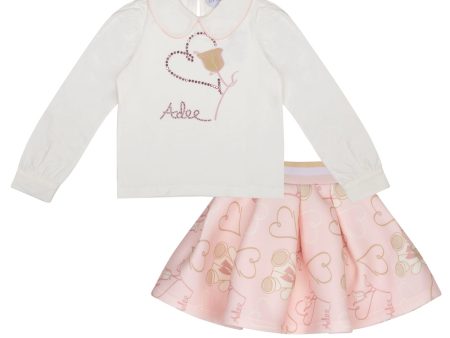 A DEE - Abstract Teddy Star Teddy Print Skirt Set - Baby Pink Hot on Sale