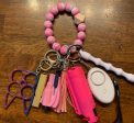 Hot Pink & White Beaded Safety Keychain Cheap