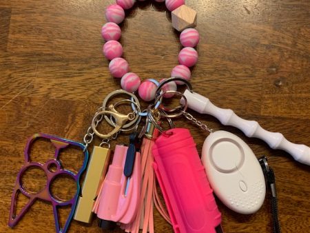 Hot Pink & White Beaded Safety Keychain Cheap