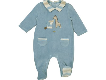 MAYORAL - Elephant & Giraffe Velour Babygrow - Blue For Cheap