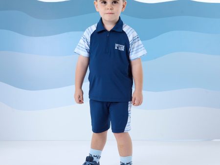 MITCH & SON - Flynn Beyond Blue Poly Stripe Polo Short Set - Sailor Navy Online Sale