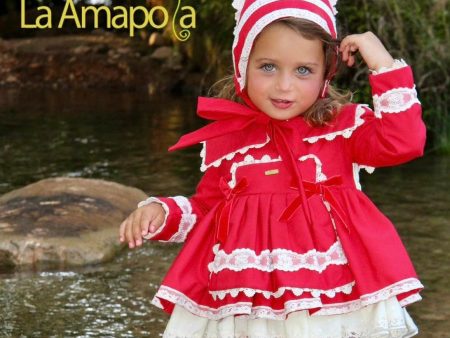 LA AMAPOLA - Valentina Baby Dress & Bonnet - Red Hot on Sale