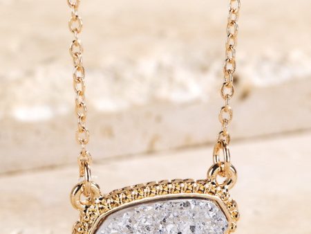 Silver Druzy Stone Pendant Necklace For Discount