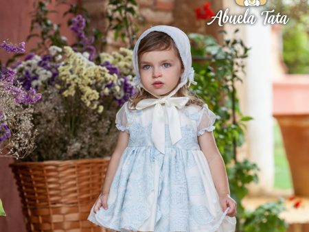 ABUELA TATA - Ceremony Lace Baby Dress & Bonnet - Blue For Cheap