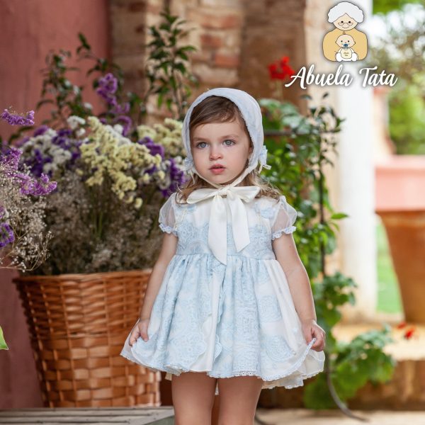 ABUELA TATA - Ceremony Lace Baby Dress & Bonnet - Blue For Cheap