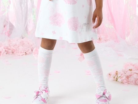 A DEE - Courtney Heavenly Hydrangea Print Knee High Socks  - Bright White Discount