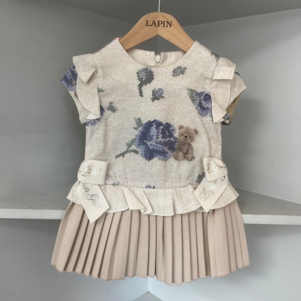 LAPIN HOUSE - Teddy Rose Pleated Dress - Blue Online now