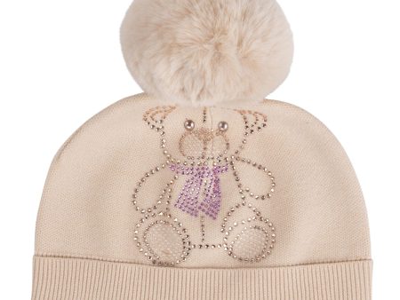 A DEE - Abstract Teddy Sabrina Knitted Pom Pom Teddy Hat - Beige Online Sale