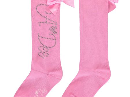 A DEE - Peony Dreams Annabella Diamanté Logo Knee High Socks - Peony Pink For Cheap