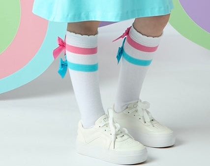 A DEE - Edith Pop Hearts Bow Knee High Socks - Bright White Online