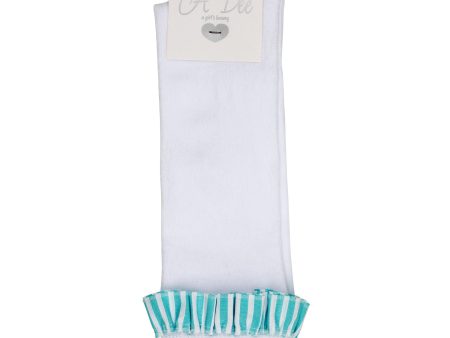 A DEE - Orlena Ocean Pearl Stripe Frill Knee High Socks - White Online now