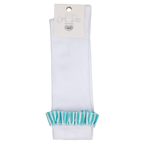 A DEE - Orlena Ocean Pearl Stripe Frill Knee High Socks - White Online now