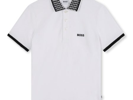 BOSS - Check Collar Polo -  White Cheap