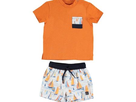 Mayoral - Boat Swim Short T Shirt Set - Orange on Sale