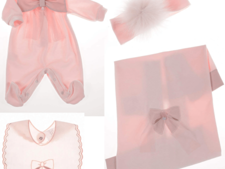 BARCELLINO - Bow Baby Layette Four Piece Set - Pink Hot on Sale