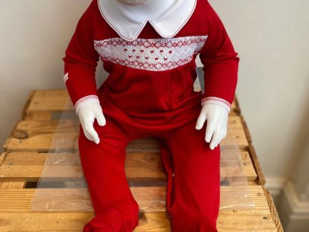 MAGNOLIA BABY - Cora & Cooper Smocked Boys Babygrow- Red For Cheap