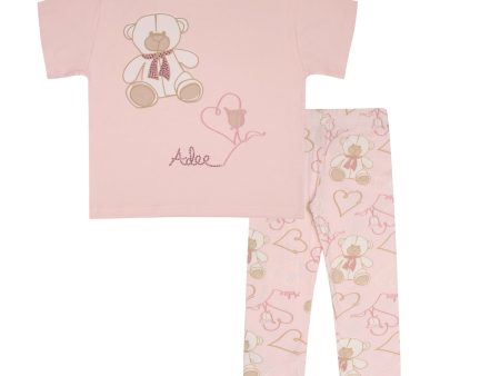 A DEE - Abstract Teddy Saz Baggy Tee Teddy Legging Set - Baby Pink For Sale