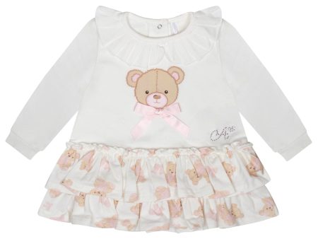 LITTLE A - Bear Hugs Gloria Bear Print Frill Dress - Snow White Supply