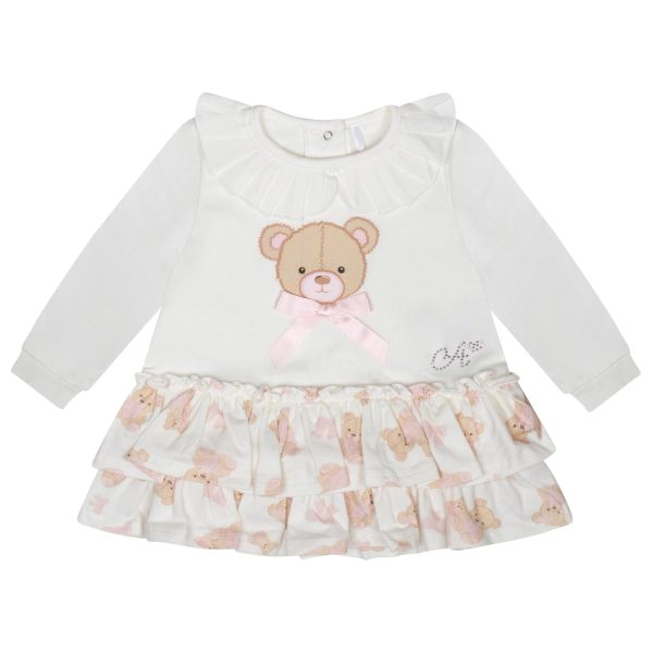 LITTLE A - Bear Hugs Gloria Bear Print Frill Dress - Snow White Supply