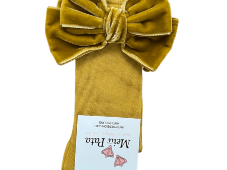 MEIA PATA - Double Bow Velvet Sock - Mustard Sale