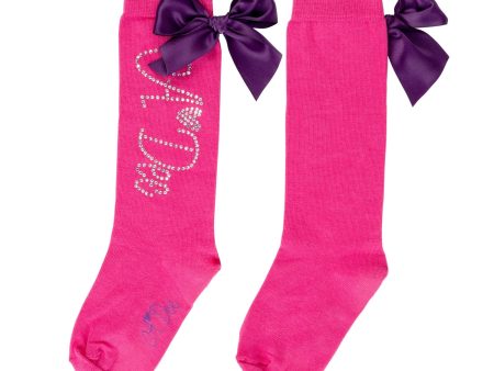 A DEE - Star Love Tate Diamante Knee High Socks - Hot Pink Online Hot Sale