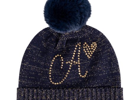 A DEE - From A Dee With Love Rani Knitted Pom Pom Hat - Dark Navy Hot on Sale