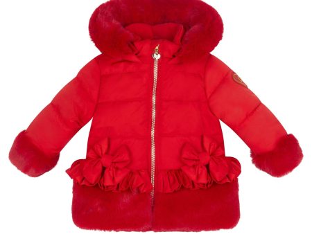 LITTLE A - Festive Hearts Honey Faux Fur Padded Jacket - Red Cheap