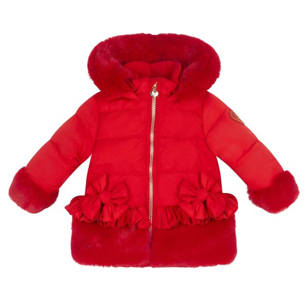 LITTLE A - Festive Hearts Honey Faux Fur Padded Jacket - Red Cheap