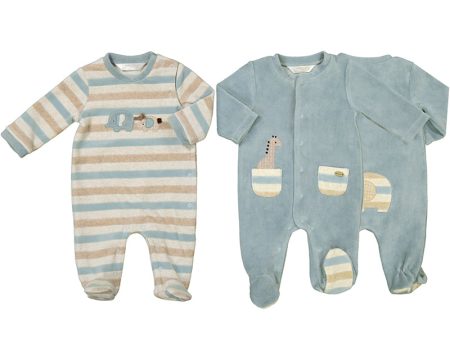 MAYORAL - Elephant & Giraffe Velour Babygrow Two Pack - Blue For Discount