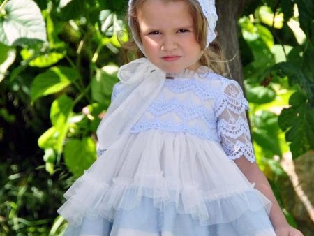 LA AMAPOLA - Ingrid Baby Dress & Bonnet - Blue Online Hot Sale