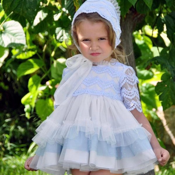 LA AMAPOLA - Ingrid Baby Dress & Bonnet - Blue Online Hot Sale