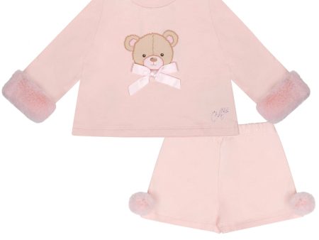 LITTLE A - Bear Hugs Gigi Faux Fur Short Set - Baby Pink For Sale