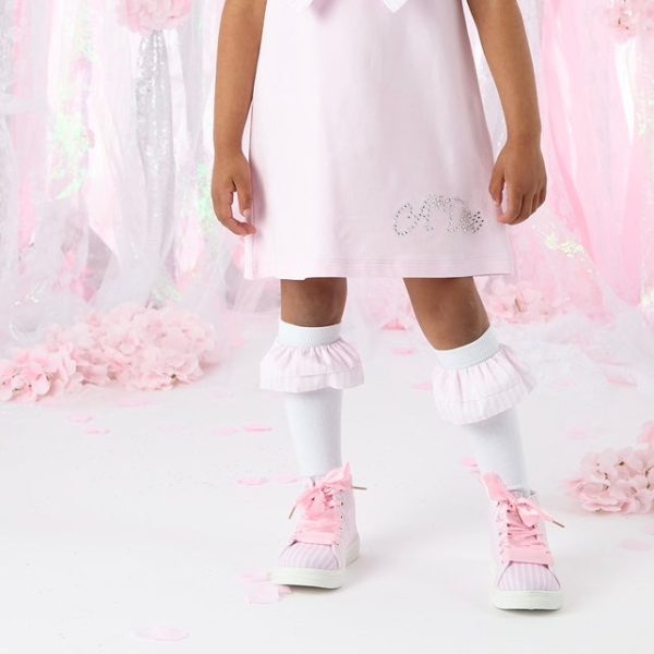 A DEE - Colette Heavenly Hydrangea Seersucker Frill Knee High Socks  - Bright White For Sale