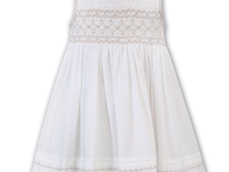 SARAH LOUISE -  Frill Collar  Sleeve less Smock Dress - Cream Hot on Sale