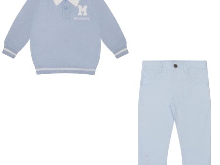 MITCH & SON - Andre & Arden Knitted Polo Top & Trouser Set - Pale Blue Hot on Sale