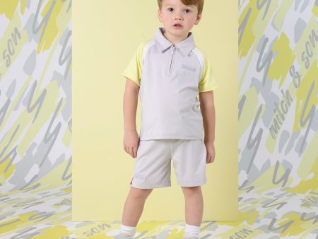 MITCH & SON - Gunner Lemon Doodles Poly Polo Short Set - Grey Chip For Sale