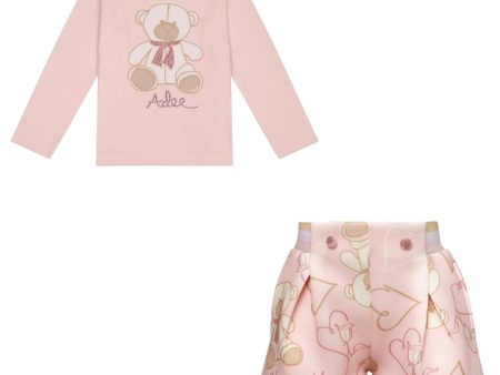 A DEE - Abstract Teddy Suzi & Stevie Teddy Print Short Set - Baby Pink on Sale