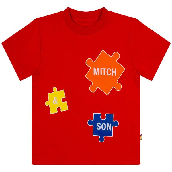 MITCH & SON -Vale & Vinny Primary Puzzles Swim Shorts & Tshirt - Red For Sale