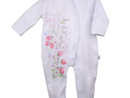 FIRST BABY - Strawberry Babygrow  - White For Cheap