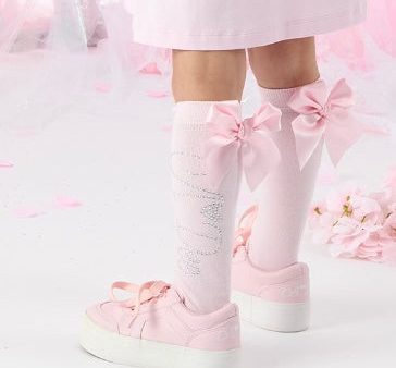 A DEE - Charleigh Heavenly Hydrangea Bow Knee High Socks  - Pink Blossom Fashion