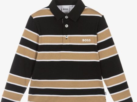 BOSS - Strip Long Sleeve Polo -  Black Sale