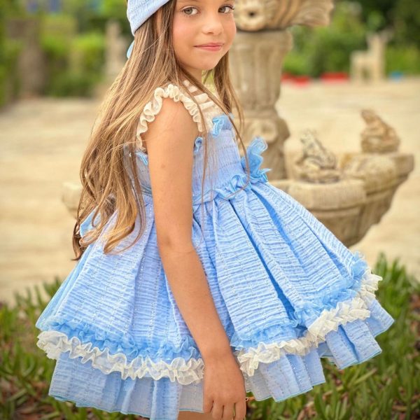 LA AMAPOLA - Helen Puffball Dress - Blue Sale